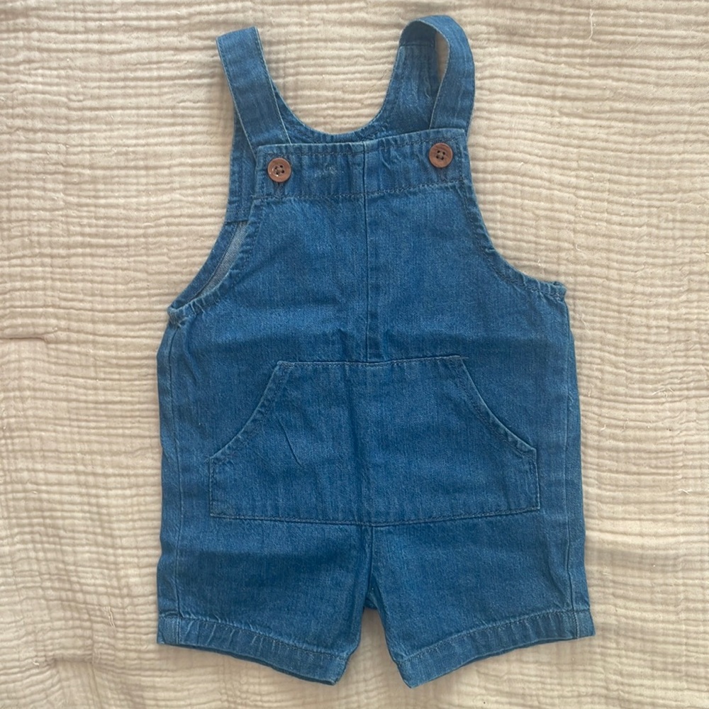 Zara chambray short overalls, 3-6 months